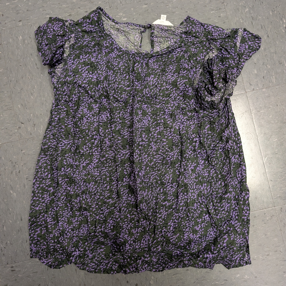 Terra & Sky Black Blouse with Purple Floral Pattern
